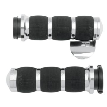 Avon Air Cushioned Chrome 3-Ring Grips with Throttle Boss for 2008 & Newer Harley-Davidson Touring models
