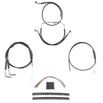 Black +4" Cable & Brake Line Cmpt Kit for 1996-2001 Fuel Injected Harley-Davidson Touring models with Cruise Control