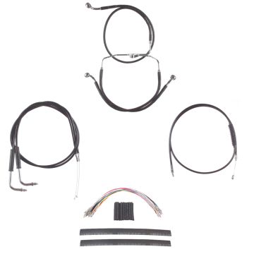 Complete Black Cable Brake Line Kit for 18" Handlebars on 2007 Harley-Davidson Touring Models without Cruise Control