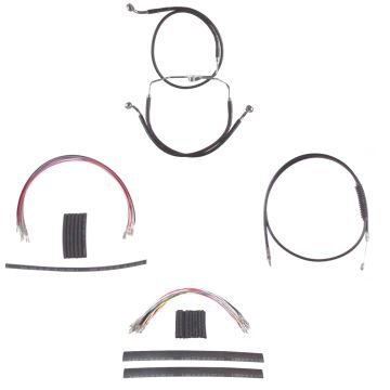 Black +12" Cable Brake Line Complete Kit for 2008-2013 Harley-Davidson Touring models without ABS brakes