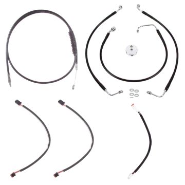 Black +10" Cable and Brake Line Cmpt Kit for 2018-2019 Harley-Davidson Softail Fat Bob models without ABS brakes