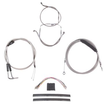 Stainless +14" Cable & Brake Line Cmpt Kit for 2007 Harley-Davidson Touring models with Cruise Control