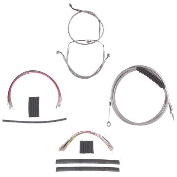 Stainless +4" Cable Brake Line Cmpt Kit for 2008-2013 Harley-Davidson Touring models without ABS brakes