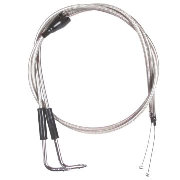 Stainless Braided +12" Throttle Cable Set for 04-2007 Harley-Davidson Road King FLHRS models with Cruise