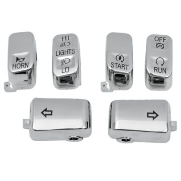 Chrome 6 Pc Switch Cap Set for 1996-2013 Harley-Davidson models without Radio